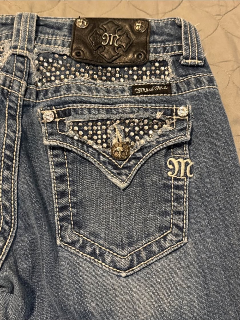 Miss Me Medium Blue Rhinestone Bootcut Jeans - Picture 6 of 9